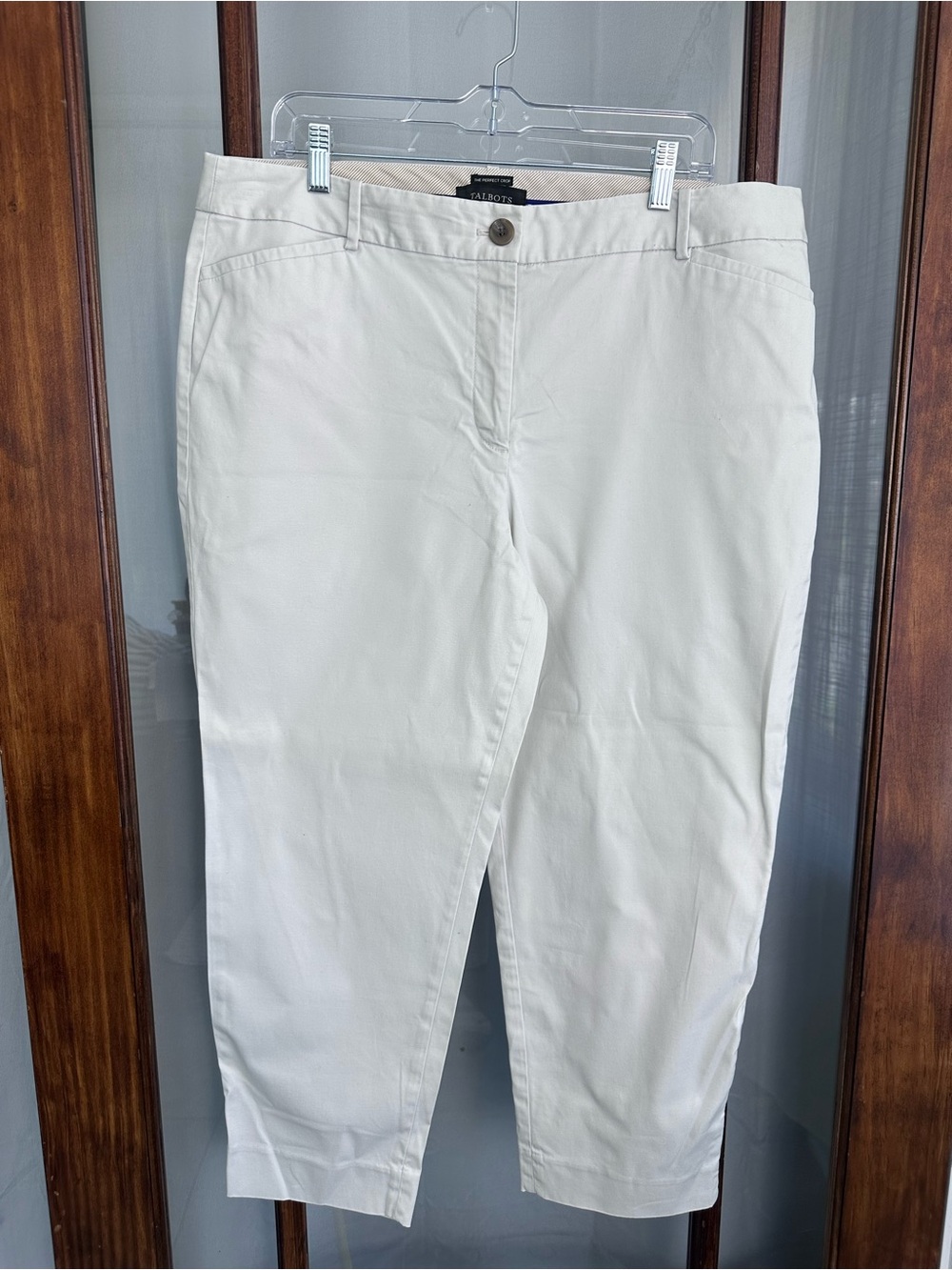 Talbots Perfect Crop Khaki Pants Women’s Sz 16 Stretch Cotton Zip Closure Preppy